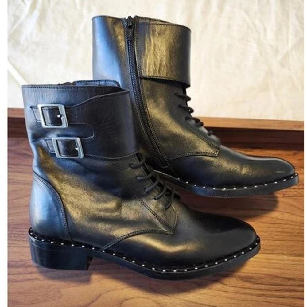 Catherine Malandrino Black Studded Lace Up Ankle Boots Size 7